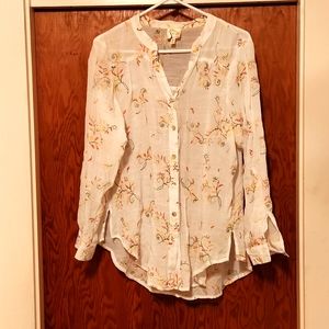 ANTHROPOLOGY Fig and Flower Blouse Size Large white w/ orange & yellow stems